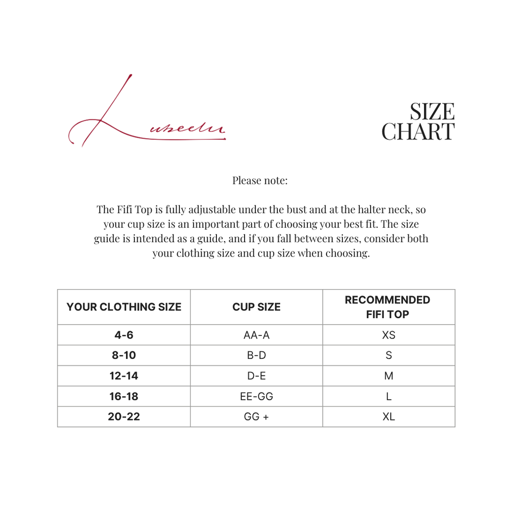 Lubeelu size chart for The Fifi Top