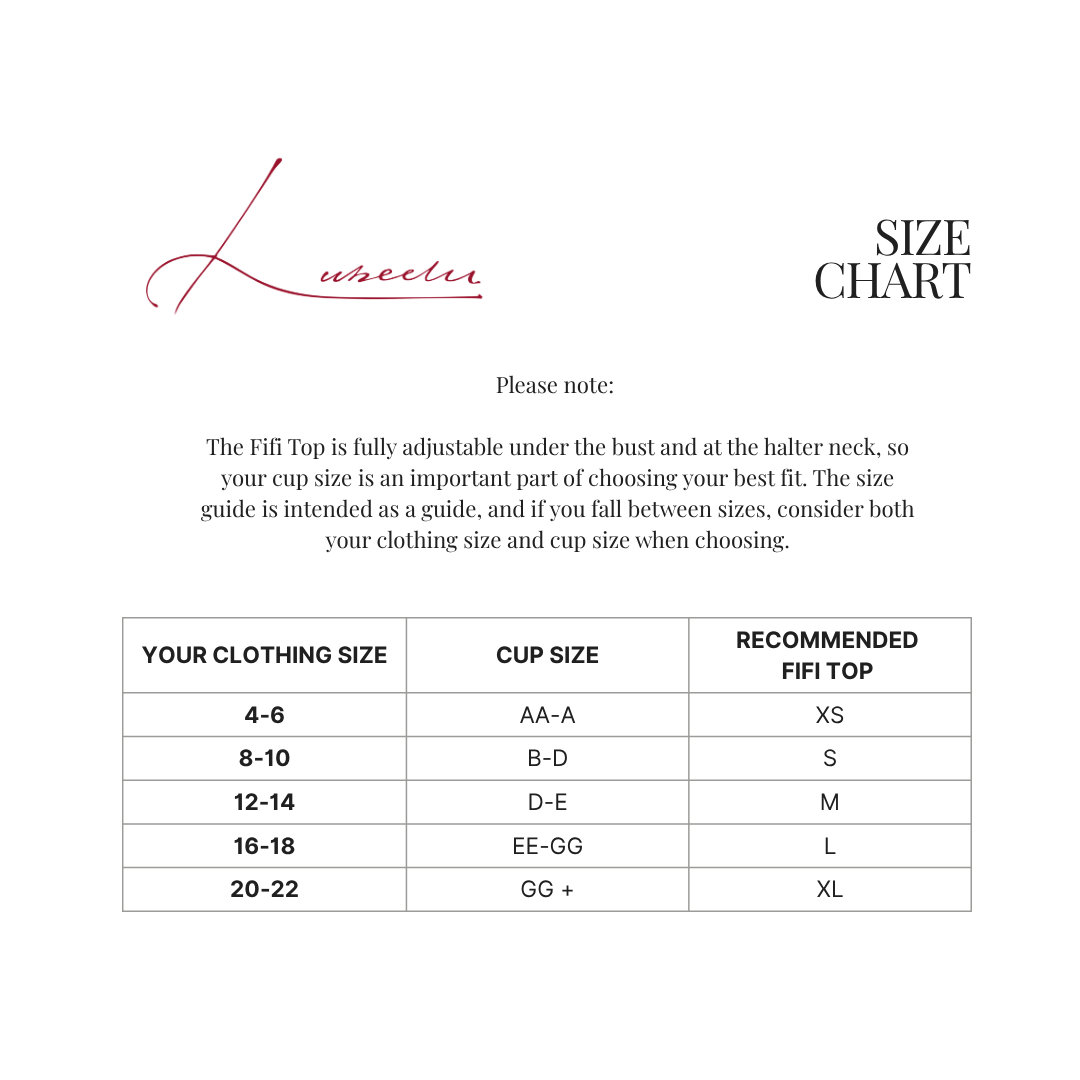 Lubeelu size chart for The Fifi Top